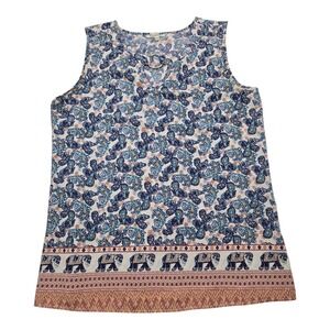 MILEAGE Sleeveless Paisley Elephant Print Keyhole Neck‎ Top Women's Size L Chic